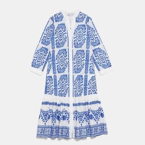 White and blue embroidered Zara dress